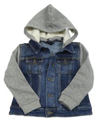 Modro-šedá riflová bunda s teplákovými rukávy a kapucí H&M