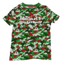 Zeleno-červeno-bílé army tričko s nápisem z flitrů F&F