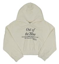 Bílá crop žebrovaná mikina s nápisem a kapucí 