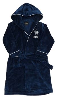 Tmavomodrý plyšový župan s kapucí 