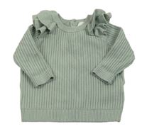 Světlezelený žebrovaný svetr s volánky Next