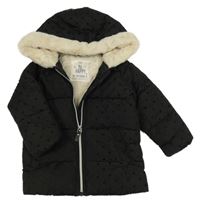 Černá puntíkatá šusťáková zimní bunda s kapucí F&F