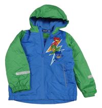 Modro-zelená šusťáková jarní bunda s PJMASKS a kapucí 