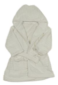 Bílý žebrovaný plyšový župan s kapucí 