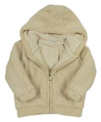 Světlebéžový vzorovaný podšitý propínací svetr s kapucí 