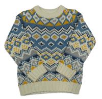 Modro-smetnaovo-okrový vzorovaný svetr 