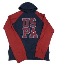 Tmavomodro-vínový svetr s nápisem a kapucí U.S. POLO ASSN
