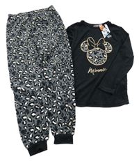 Nové - černo-šedé sametové vzorované pyžamo s Minnie Primark