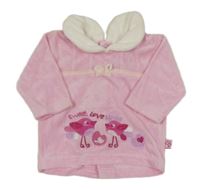 Světlerůžové sametové triko s bílým límečkem a ptáčky 