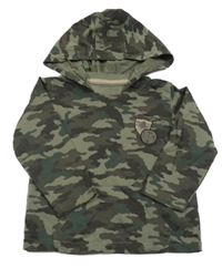 Khaki-hnědé army triko s kapucí 