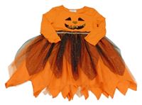 Oranžovo-černé šaty s tylem a dýní s flitry Primark