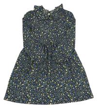 Černo-modré květované lehké šaty s límečkem dunnes