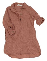 Starorůžové vzorované košilové šaty s rolovacími rukávy H&M
