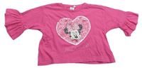 Lososové oversize tričko s Minnie z překlápěcích flitrů zn. Disney