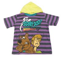 Fialovo-antracitovo-žluté tričko s kapucí a Scooby Doo