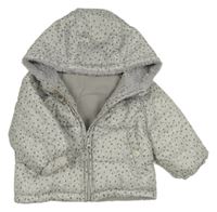 Světlešedá puntíkatá šusťáková zimní bunda s kapucí Mango