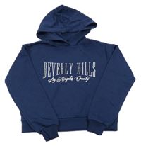 Tmavomodrá crop mikina s nápisem a kapucí New Look