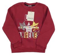 Nové - Vínová mikina s hvězdami a nápisy 