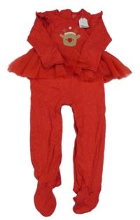 Nové - Červený puntíkatý overal se sobem a tylovou sukní Next