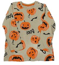 Béžové triko s dýněmi a nápisy 