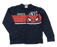 Tmavomodro-červená propínací mikina se Spidermanem a nápisy Marvel
