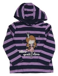 Tmavomodro-lila pruhovaná mikina s dívkou a kapucí Topolino