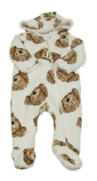 Bílá plyšová kombinéza s pejsky a kapucí F&F