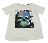 Bílé tričko s lebkou z flitrů 