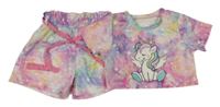 2set - Barevný pastelový crop top s jednorožcem + kraťasy s páskem Shein