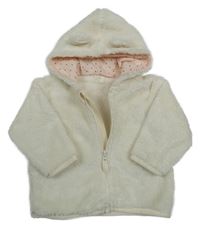 Bílá plyšová propínací mikina s kapucí H&M