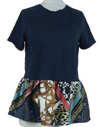 Dámské tmavomodré tričko se vzorovaným volánem River Island 