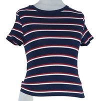 Dámské tmavomodro-červeno-bílé pruhované žebrované tričko H&M