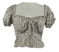 Dámská béžovo-bílá kytičkovaná crop halenka zn. Select 