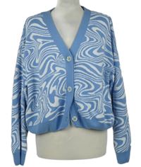 Dámský světlemodro-bílý vzorovaný propínací crop svetr Primark 