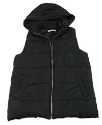 Černá šusťáková zateplená vesta s kapucí Shein