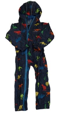 Tmavomodrá šusťáková nepromokavá kombinéza s dinosaury a kapucí zn. HiGear