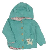 Světlemodrý podšitý propínací svetr s kočičkou a kapucí John Lewis