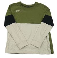 Khaki-černo-smetanové triko s nápisem George