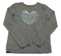 Šedo-stříbrné pruhované triko se srdíčkem z flitrů primark