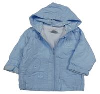 Světlemodrá plátěná jarní bunda s nápisem a kapucí 