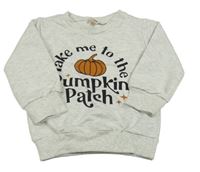 Bílo-šedá melírovaná mikina s dýní a nápisem 