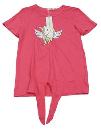 Nové - malinové tričko s jednorožcem 