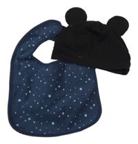 2 Set - Černá čepice - Mickey + modrý bryndák s hvězdami 