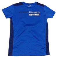 Modré sportovní tričko s nápisem 