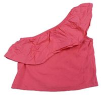 Růžový žebrovaný crop top s volánkem zn. Matalan
