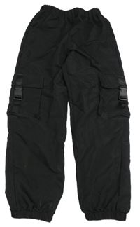Černé cuff kalhoty s kapsami Shein