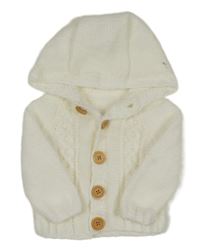 Smetanový propínací svetr s kapucí 