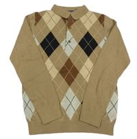 Hnědo-šedo-černý károvaný svetr s límečkem Next