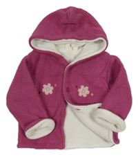 Fuchsiový zateplený propínací svetr s květy a kapubí Bob der Bär