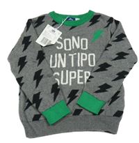 Nové - Šedý svetr s blesky a nápisem Chicco